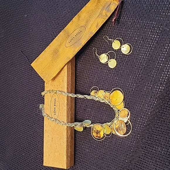 Lois Hill Jewelry - Vintage necklace & earrings set, silver metal rings & shells, unique